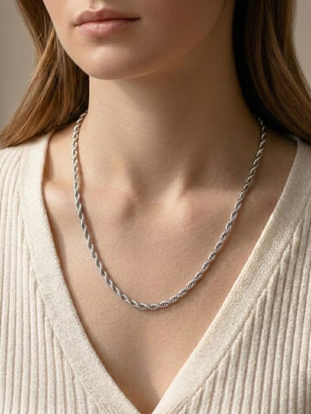 Imperial Rope Twist Necklace (20-22 Inches) in Stainless Steel - NEW
